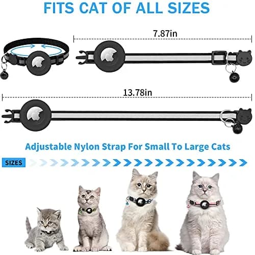 vyaji Airtag Cat Collar with Silicone Holder & Bell - Adjustable Nylon Breakaway Collar - Multicolor (4-Pack) thumbnail 7