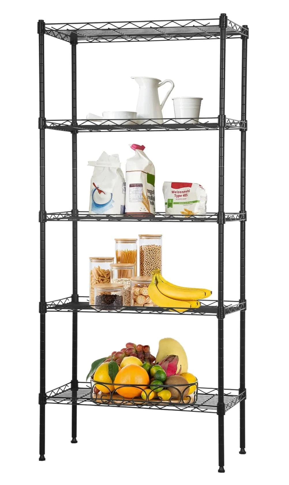 YYkokocat 5 Tier Storage Shelves | Adjustable Wire Shelf Rack 21.5 x 11.6 x 47.6