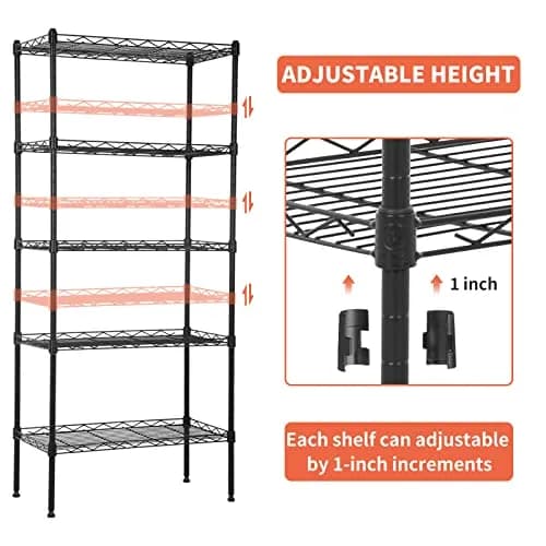 YYkokocat 5 Tier Storage Shelves | Adjustable Wire Shelf Rack 21.5 x 11.6 x 47.6 thumbnail 4