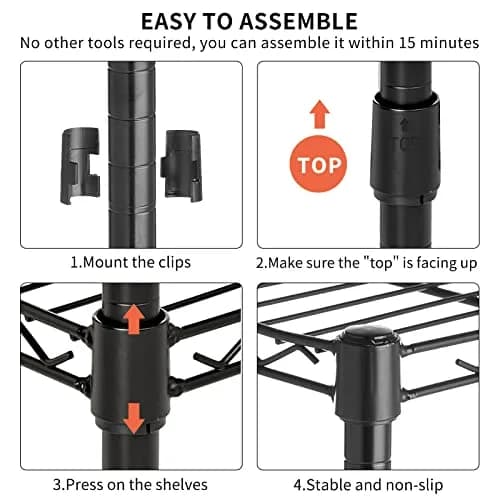 YYkokocat 5 Tier Storage Shelves | Adjustable Wire Shelf Rack 21.5 x 11.6 x 47.6 thumbnail 9