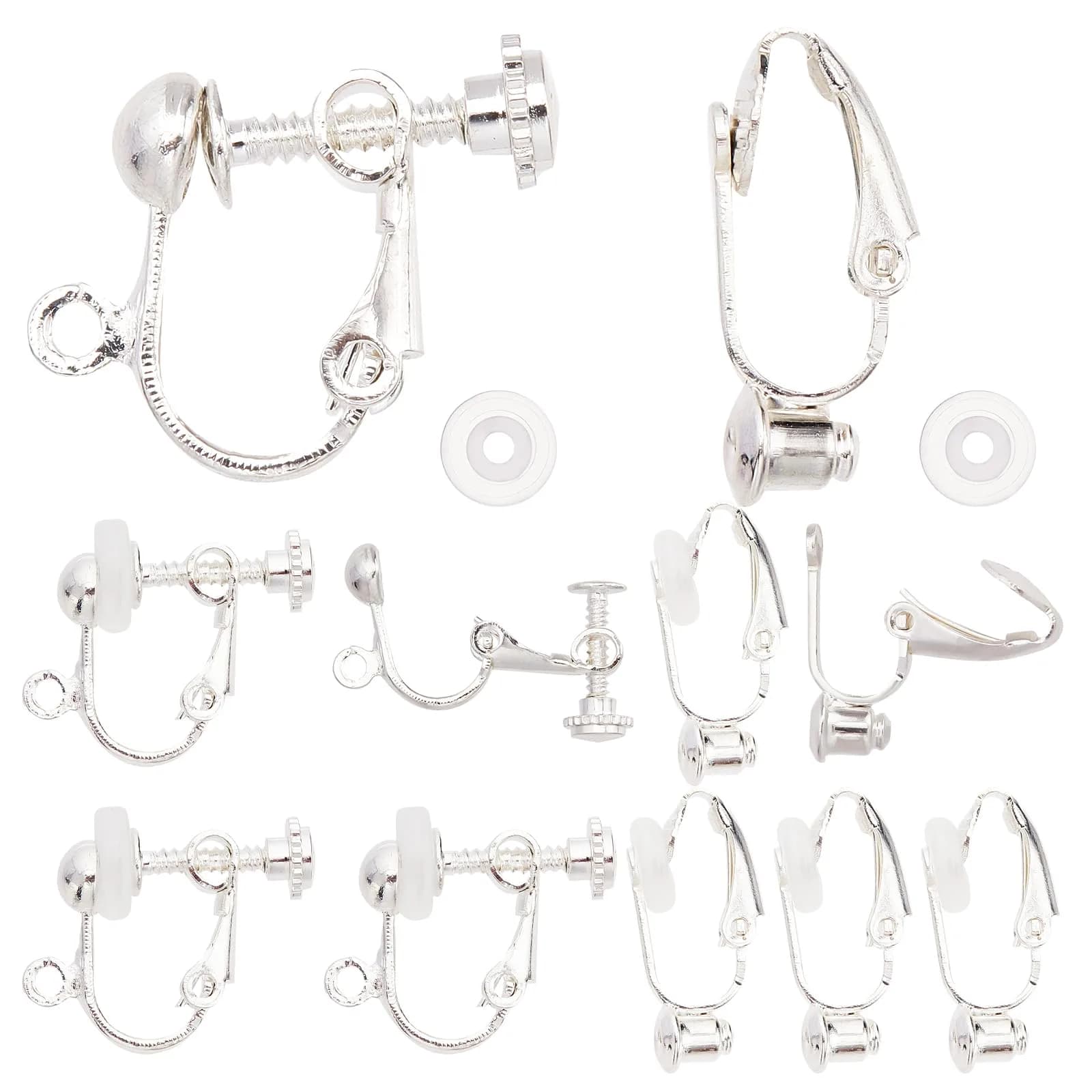 SUNNYCLUE Jewelry Findings 16pcs Silver Non Pierced Earring Converters | Easy to Use & Marine Style Design — 1 Box 16pcs 2 Style Silver