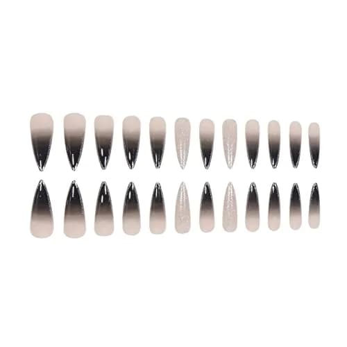 MISUD Press on Nails - Long Stiletto Goth Black with Glitter | Acrylic Bling Design for Women & Teens thumbnail 3