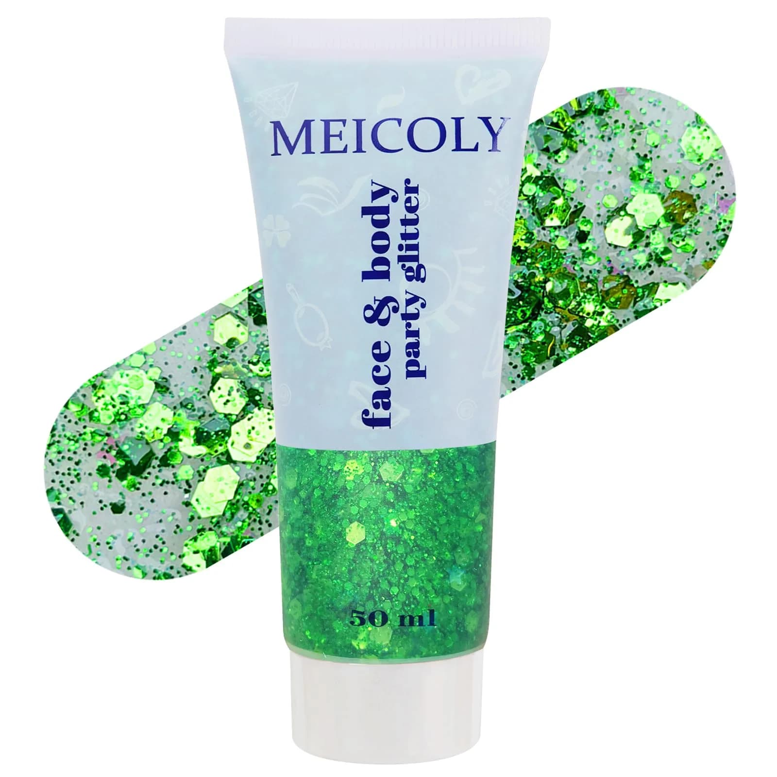 MEICOLY Green Chunky Glitter Gel 50ml (1.7 Fl Oz) | Self-Adhesive Face Body Hair Glitter for Festivals - main product image