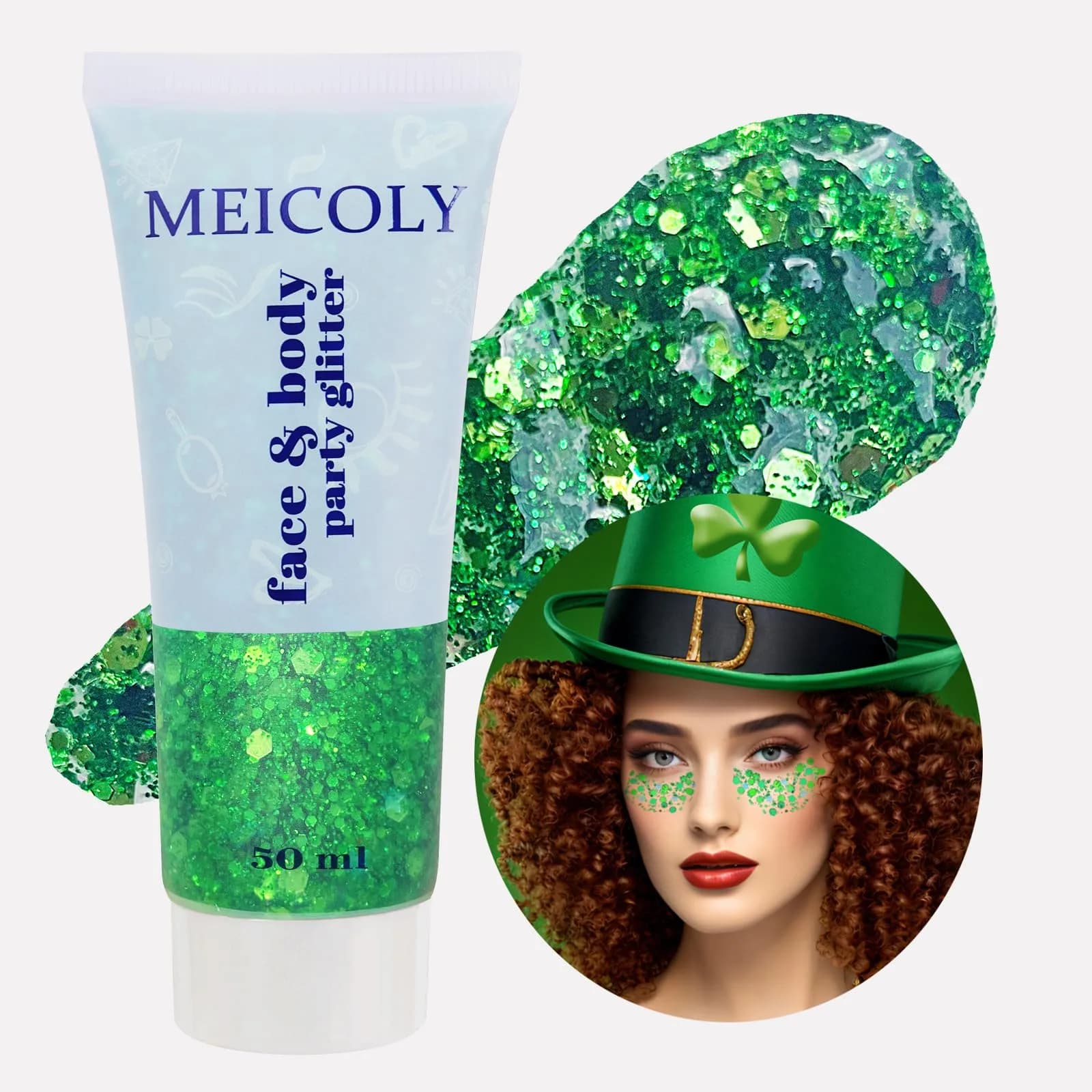MEICOLY Green Chunky Glitter Gel 50ml (1.7 Fl Oz) | Self-Adhesive Face Body Hair Glitter for Festivals - view 9