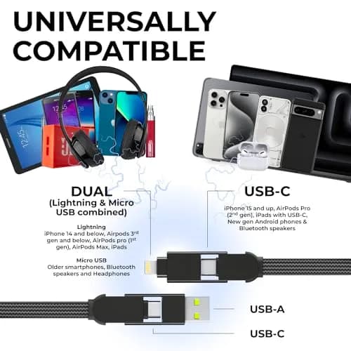 Rolling Square inCharge XL 6-in-1 Multi Charging Cable 2m | 100W Ultra-Fast Power, Portable USB & USB-C thumbnail 2