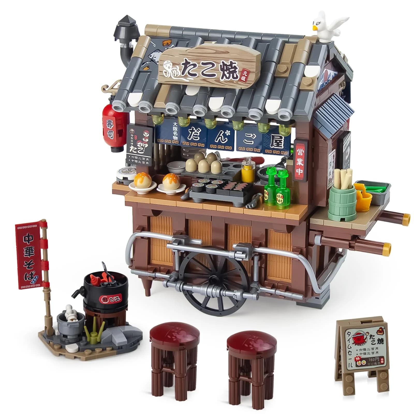 OundarM Japan Street View Mini Restaurant Takoyaki Trolley Building Set 951 Pcs | Architecture Model Kit for Teens & Adults — Takoyaki Trolley