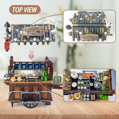OundarM Japan Street View Mini Restaurant Takoyaki Trolley Building Set 951 Pcs | Architecture Model Kit for Teens & Adults thumbnail 5