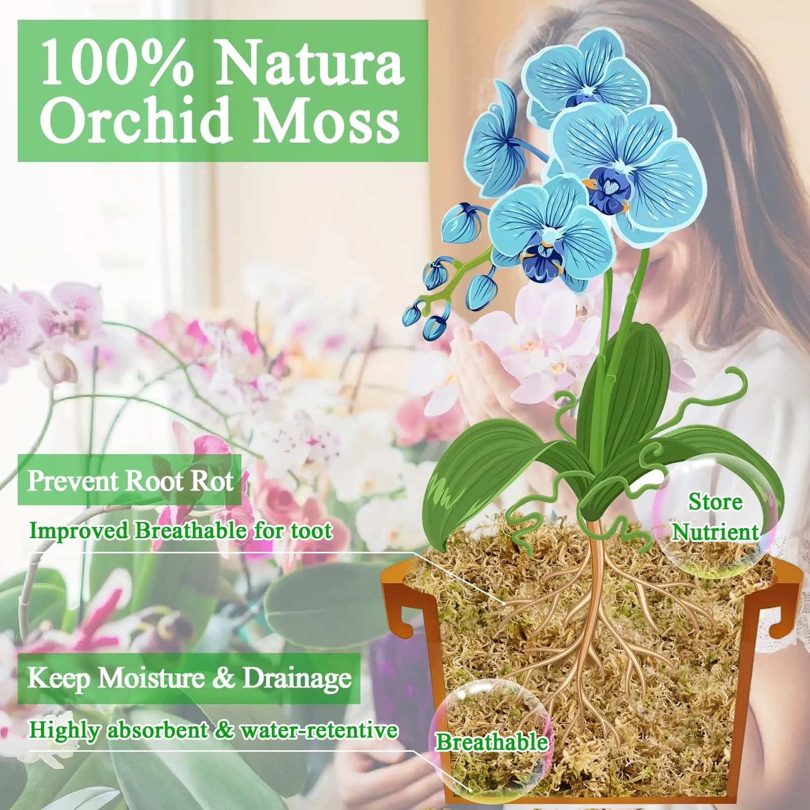 Legigo Premium Sphagnum Moss - 25 Quart (1.3 lb) Natural Long Fiber Orchid & Succulent Soil - view 3