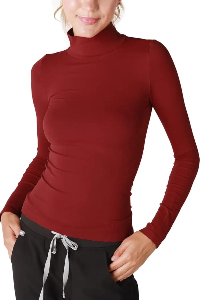 NIKIBIKI Women Seamless Long Sleeve Mock Neck Top | Made in USA, One Size (Dark Burgundy)