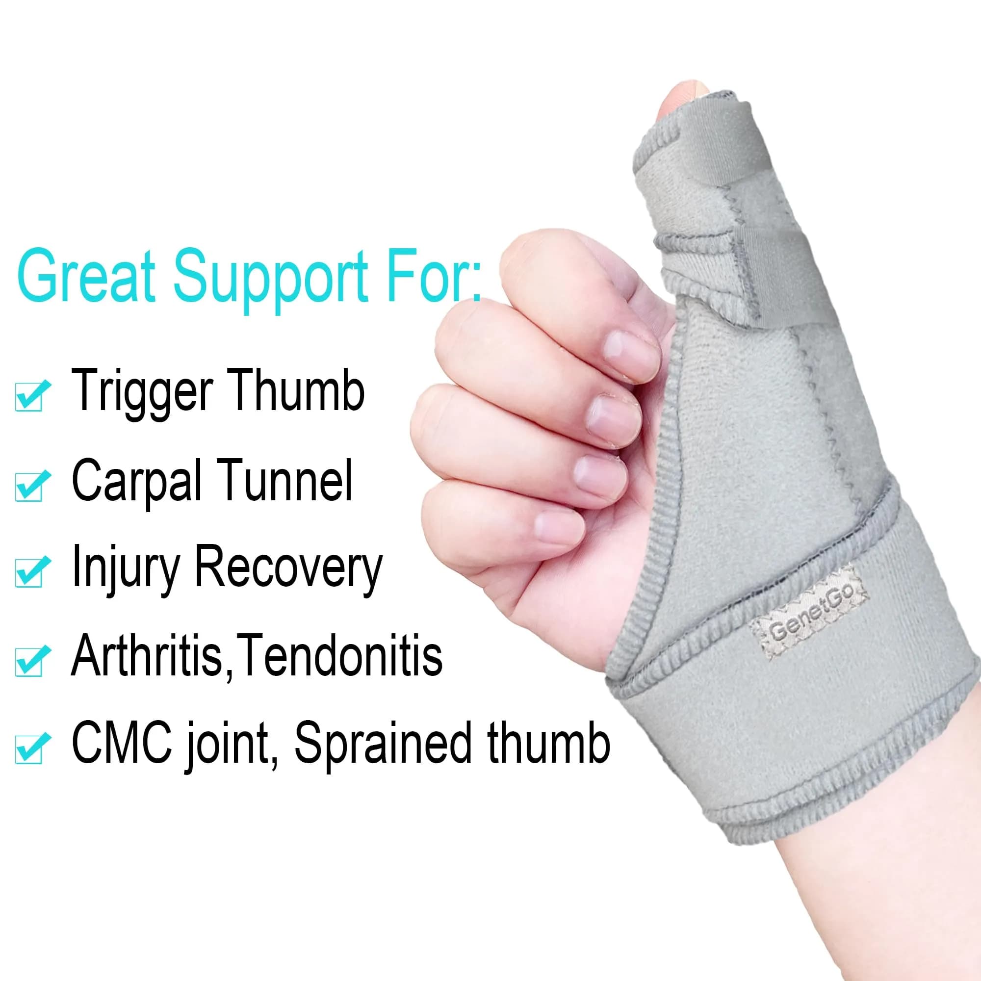 GenetGo Trigger Thumb Splint Brace Grey One Size | Supports Pain, Sprains, Arthritis, Tendonitis - view 2