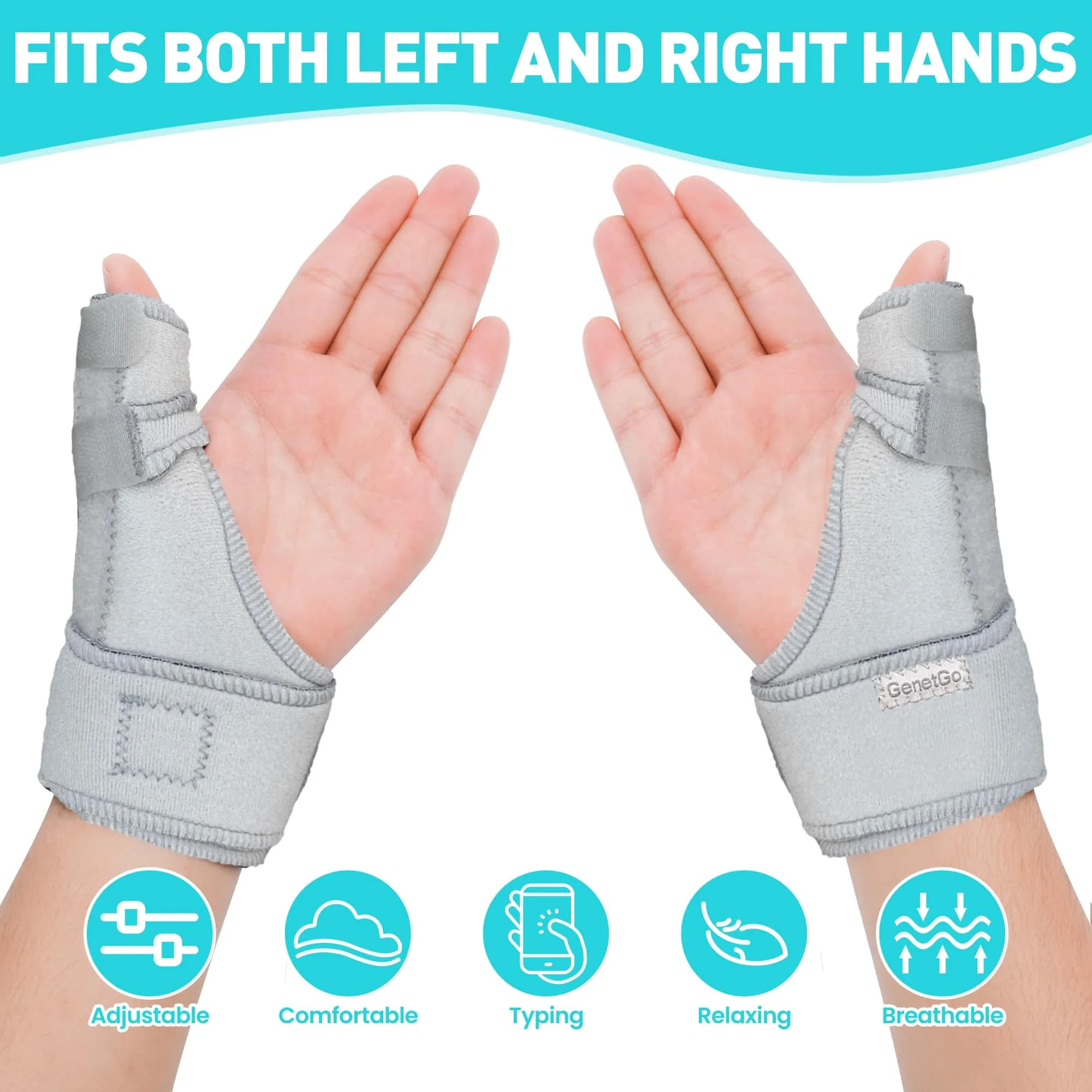 GenetGo Trigger Thumb Splint Brace Grey One Size | Supports Pain, Sprains, Arthritis, Tendonitis - view 4