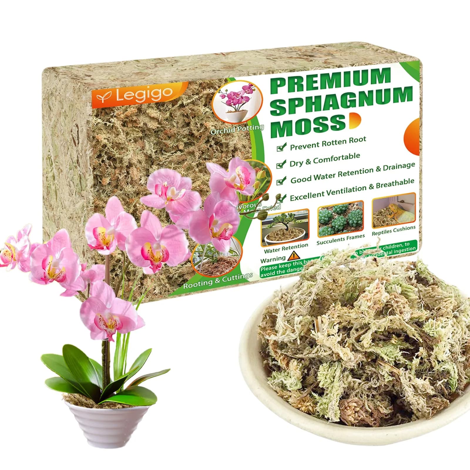 Legigo Premium 16 QT (14 oz) Natural Long Fiber Sphagnum Moss for Orchids & Succulents - main product image