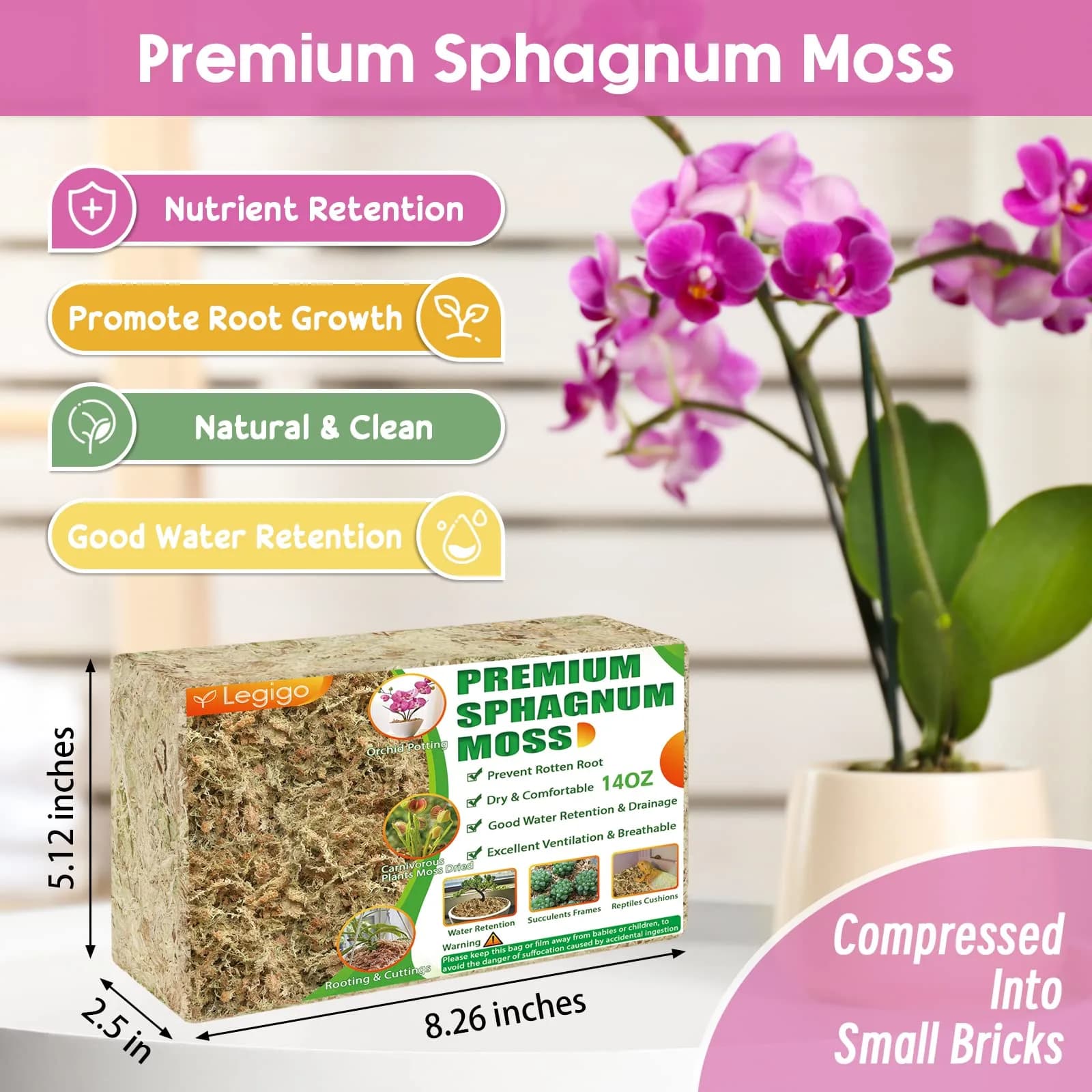 Legigo Premium 16 QT (14 oz) Natural Long Fiber Sphagnum Moss for Orchids & Succulents - view 2