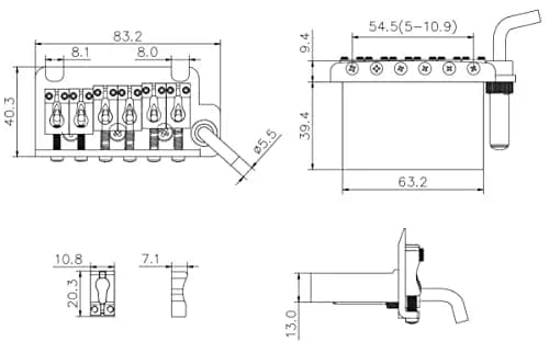 Guyker Non-locking 2 Point Guitar Tremolo Bridge 83.2 x 40.3mm | Brass Block, CNC Machined, Gold thumbnail 7