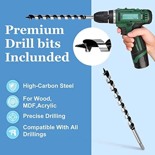 Masendelk 16mm x 300mm (5/8" x 12") Wood Auger Drill Bit with 11mm Hex Shank | Carbon Steel for Hardwood & Softwood thumbnail 3