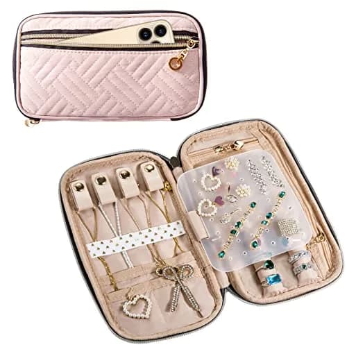 SFYBYHEART Travel Jewelry Organizer Case, Small Pink | Tangle-Free Earrings & Necklace Storage — Pink