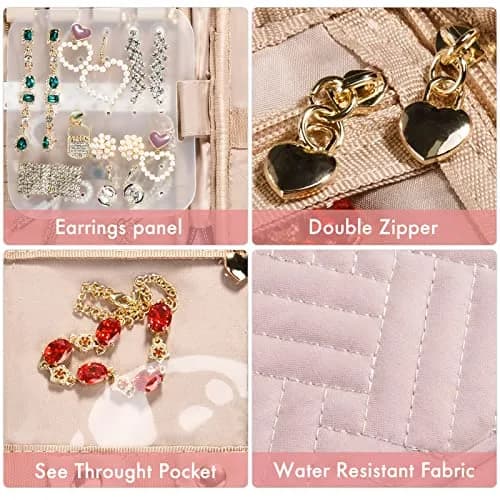 SFYBYHEART Travel Jewelry Organizer Case, Small Pink | Tangle-Free Earrings & Necklace Storage thumbnail 5