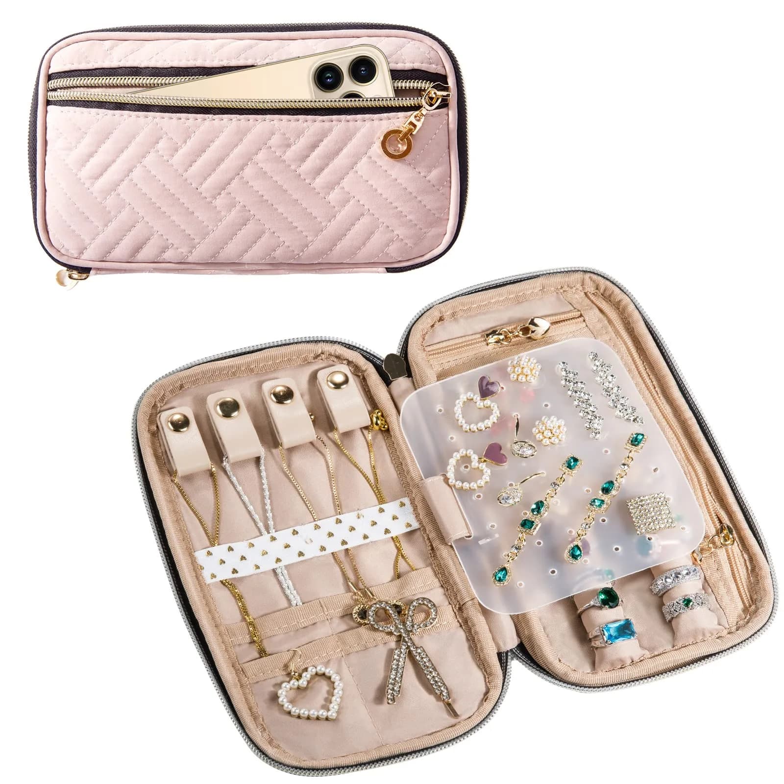 SFYBYHEART Travel Jewelry Organizer Case, Small Pink | Tangle-Free Earrings & Necklace Storage