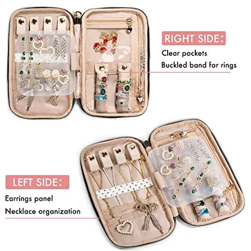 SFYBYHEART Travel Jewelry Organizer Case, Small Pink | Tangle-Free Earrings & Necklace Storage thumbnail 3