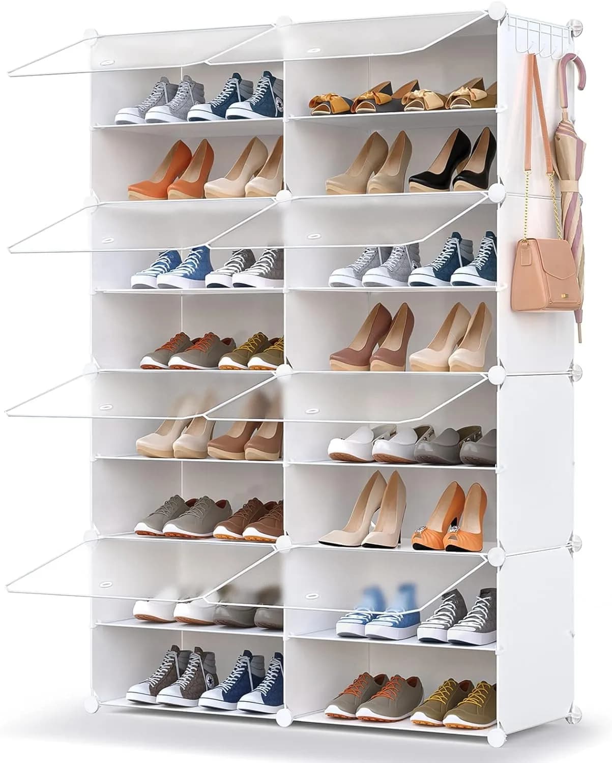 HOMICKER Shoe Storage Organizer for Closet | 32 Pairs Capacity, Dustproof & Expandable, Metal Frame, Frosted Doors, Easy Assembly