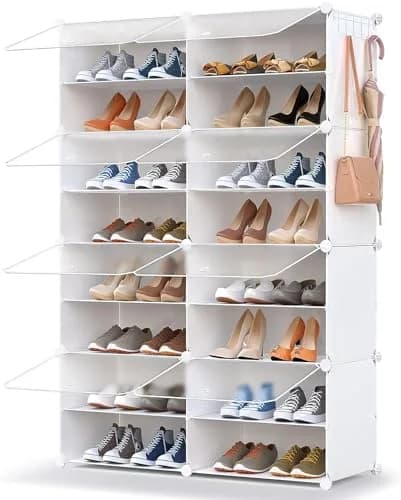 HOMICKER Shoe Storage Organizer for Closet | 32 Pairs Capacity, Dustproof & Expandable, Metal Frame, Frosted Doors, Easy Assembly thumbnail 1