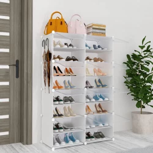 HOMICKER Shoe Storage Organizer for Closet | 32 Pairs Capacity, Dustproof & Expandable, Metal Frame, Frosted Doors, Easy Assembly thumbnail 5