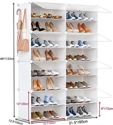 HOMICKER Shoe Storage Organizer for Closet | 32 Pairs Capacity, Dustproof & Expandable, Metal Frame, Frosted Doors, Easy Assembly thumbnail 7