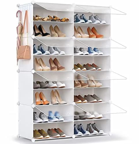 HOMICKER Shoe Storage Organizer for Closet | 32 Pairs Capacity, Dustproof & Expandable, Metal Frame, Frosted Doors, Easy Assembly thumbnail 8