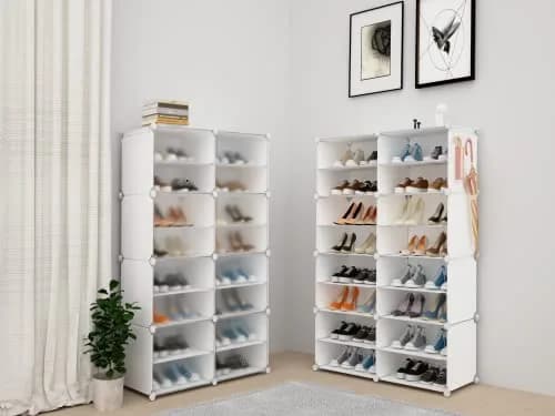 HOMICKER Shoe Storage Organizer for Closet | 32 Pairs Capacity, Dustproof & Expandable, Metal Frame, Frosted Doors, Easy Assembly thumbnail 2