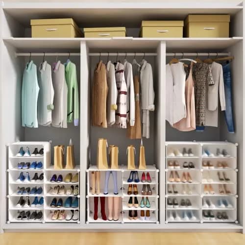 HOMICKER Shoe Storage Organizer for Closet | 32 Pairs Capacity, Dustproof & Expandable, Metal Frame, Frosted Doors, Easy Assembly thumbnail 3