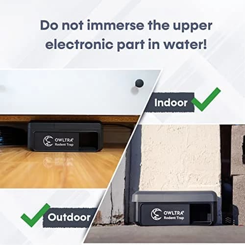 OWLTRA Waterproof Indoor/Outdoor Electric Rodent Trap | Humane, IPX4 Grade, Sound & Light Alarm, Batteries or USB Power, Black thumbnail 6