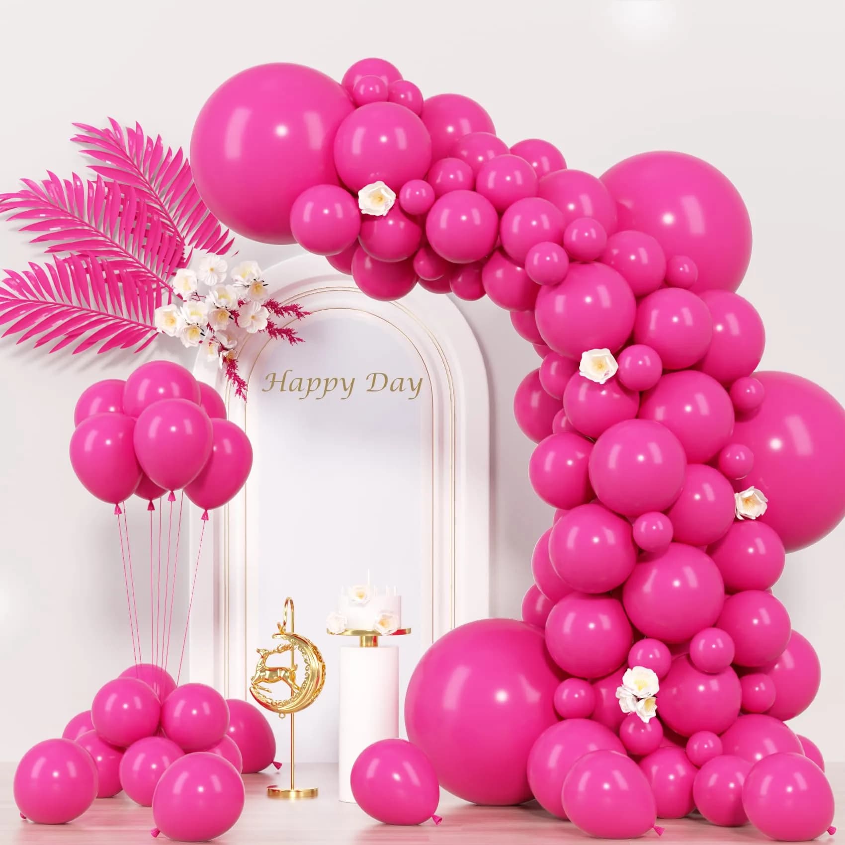 Voircoloria Hot Pink Balloons 130pcs Assorted Sizes Pack | Retro Pink Balloon Garland Kit for Party Decorations - main product image