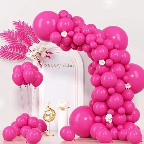 Voircoloria Hot Pink Balloons Garland Arch Kit 130pcs | Assorted Sizes 5-18 Inch thumbnail 1