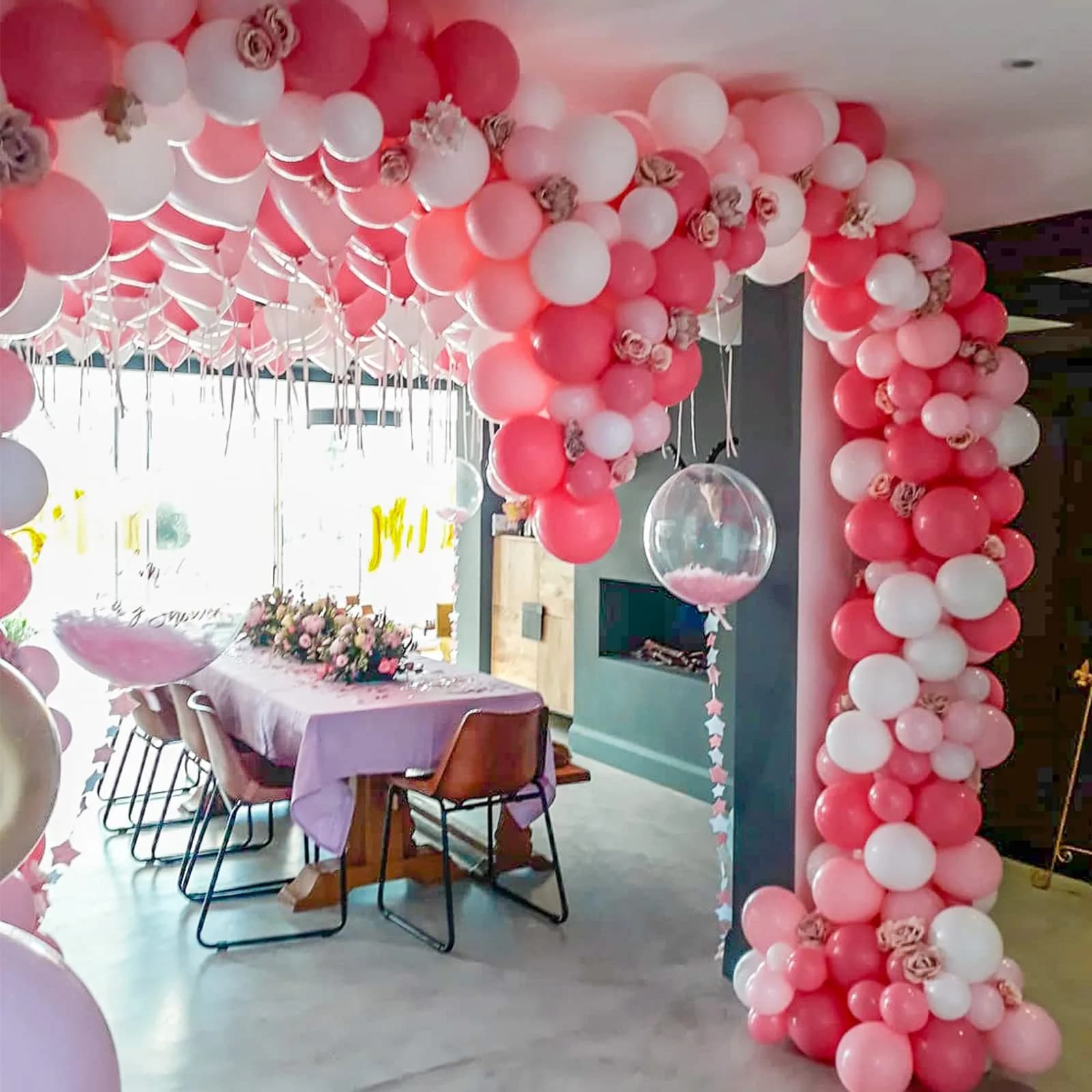 Voircoloria Hot Pink Balloons 130pcs Assorted Sizes Pack | Retro Pink Balloon Garland Kit for Party Decorations - view 4