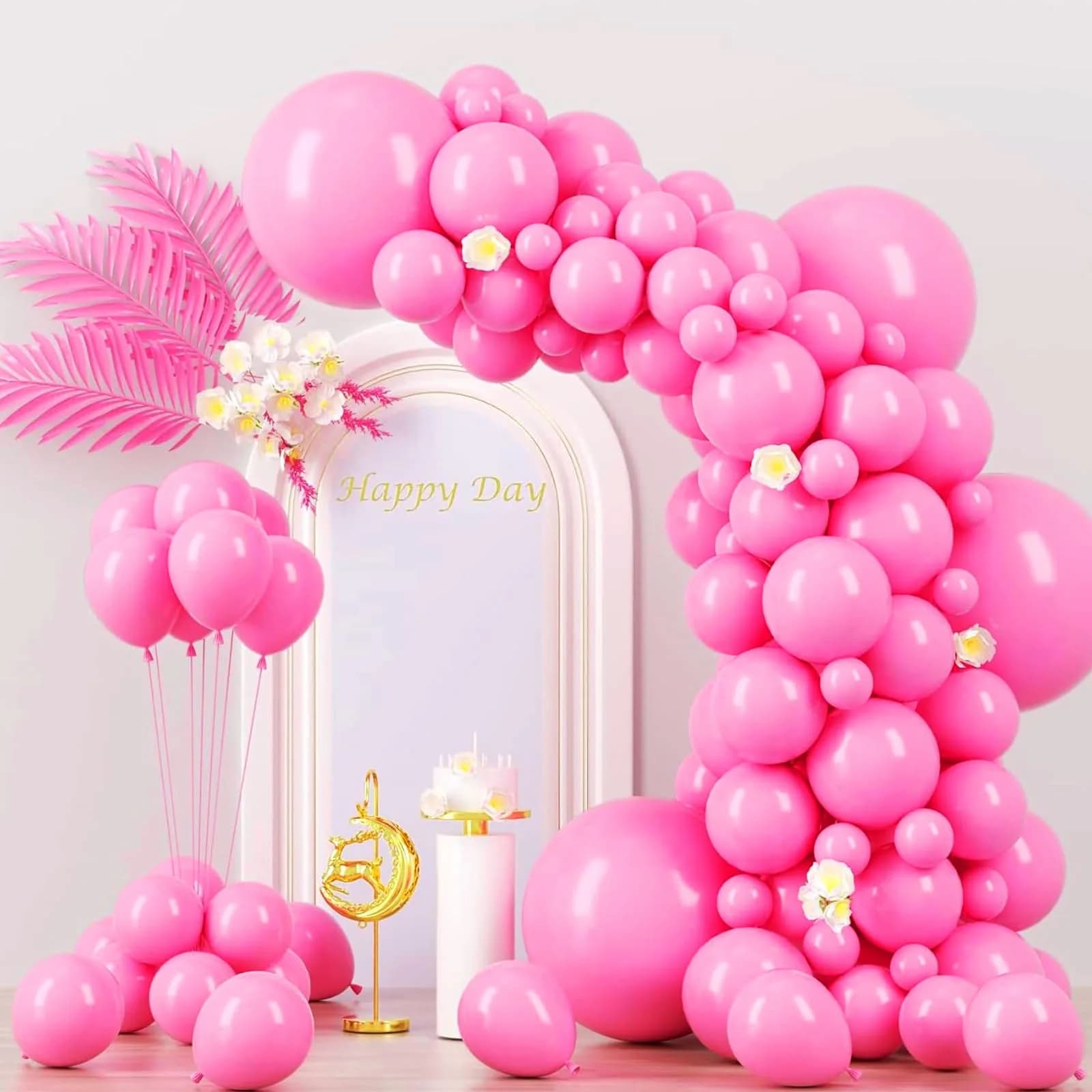 Voircoloria Pink Balloons 130pcs Assorted Sizes Pack | Retro Balloon Garland Kit for Party Decorations - main product image