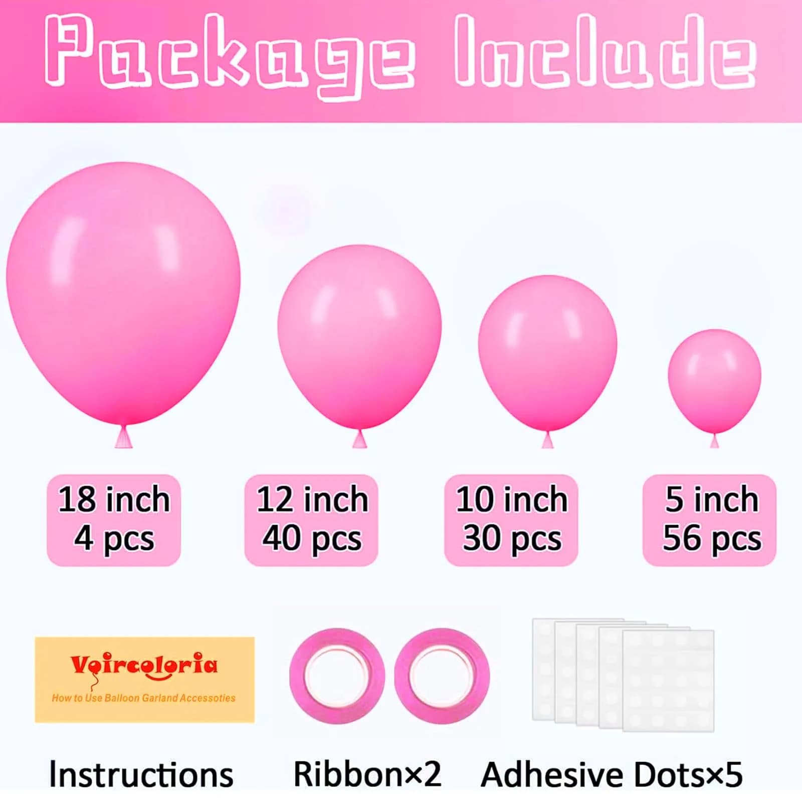 Voircoloria Pink Balloons 130pcs Assorted Sizes Pack | Retro Balloon Garland Kit for Party Decorations - view 2