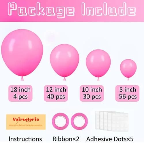 Voircoloria 130pcs Pink Balloons Garland Arch Kit Assorted Sizes (5, 10, 12, 18 Inch) | Birthday Party Decorations thumbnail 2