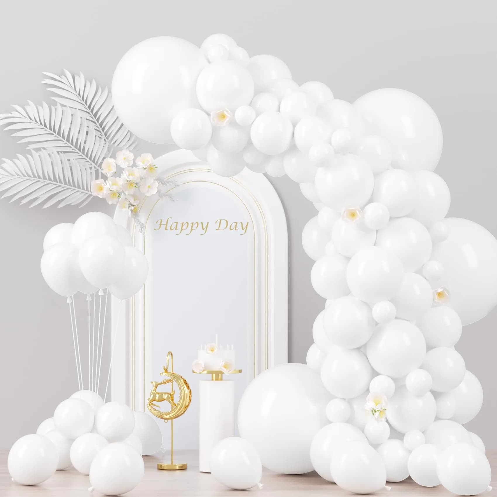 Voircoloria 130pc White Balloon Garland Kit | Assorted 5/10/12/18 inch Retro Party Balloons by Voircoloria - main product image