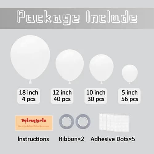 Voircoloria 130pcs White Party Balloons Garland Arch Kit, 18 12 10 5 Inch | Assorted Colors Balloon thumbnail 2