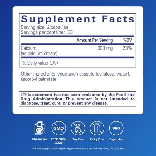 Pure Encapsulations Calcium Citrate 60 Capsules | Supports Bone, Heart, Colon Health thumbnail 2