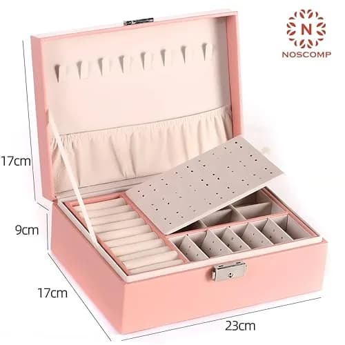 NOSCOMP Faux Leather Jewelry Organizer Box with Dividers, Portable Case 25cm (9.8") | Keeps Jewelry Tangle-Free thumbnail 4
