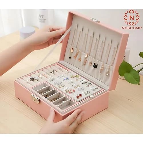 NOSCOMP Faux Leather Jewelry Organizer Box with Dividers, Portable Case 25cm (9.8") | Keeps Jewelry Tangle-Free thumbnail 5