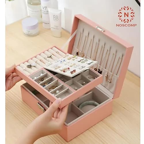 NOSCOMP Faux Leather Jewelry Organizer Box with Dividers, Portable Case 25cm (9.8") | Keeps Jewelry Tangle-Free thumbnail 6