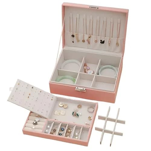 NOSCOMP Faux Leather Jewelry Organizer Box with Dividers, Portable Case 25cm (9.8") | Keeps Jewelry Tangle-Free thumbnail 1