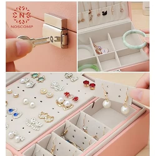 NOSCOMP Faux Leather Jewelry Organizer Box with Dividers, Portable Case 25cm (9.8") | Keeps Jewelry Tangle-Free thumbnail 7