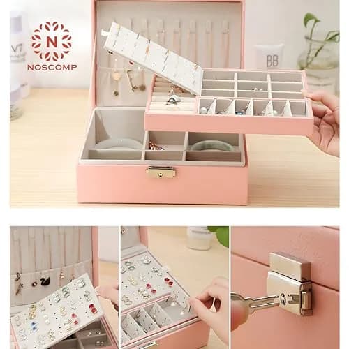 NOSCOMP Faux Leather Jewelry Organizer Box with Dividers, Portable Case 25cm (9.8") | Keeps Jewelry Tangle-Free thumbnail 3