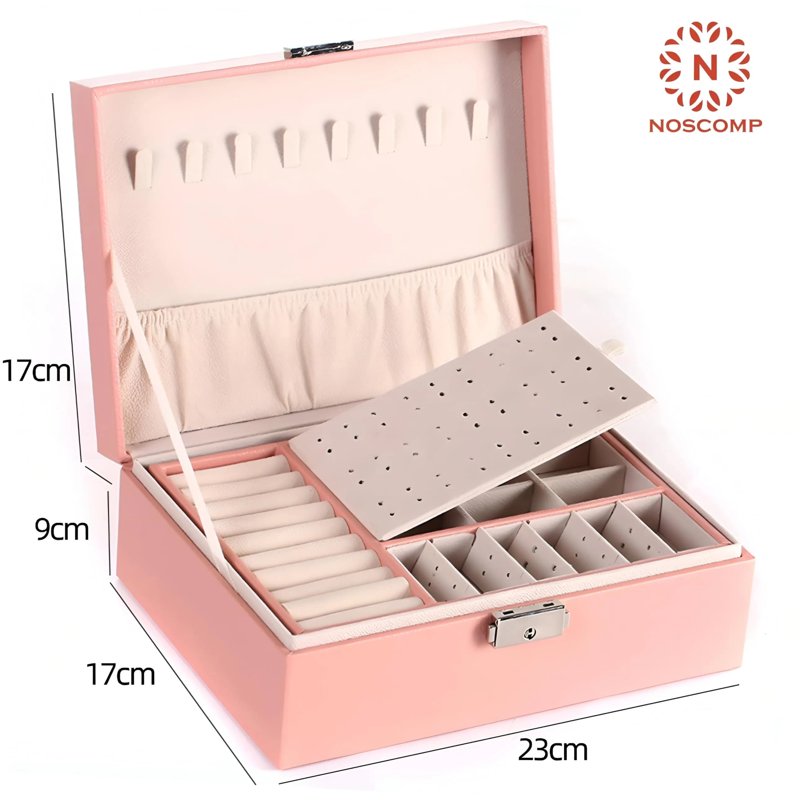 NOSCOMP Faux Leather Jewelry Organizer Box with Dividers, Portable Case 25cm (9.8") | Keeps Jewelry Tangle-Free - view 4