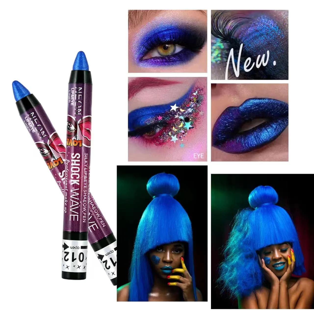 MEICOLY Blue Eyeshadow Stick 2pcs | Metallic Shimmer Crayon for Halloween Makeup - view 6