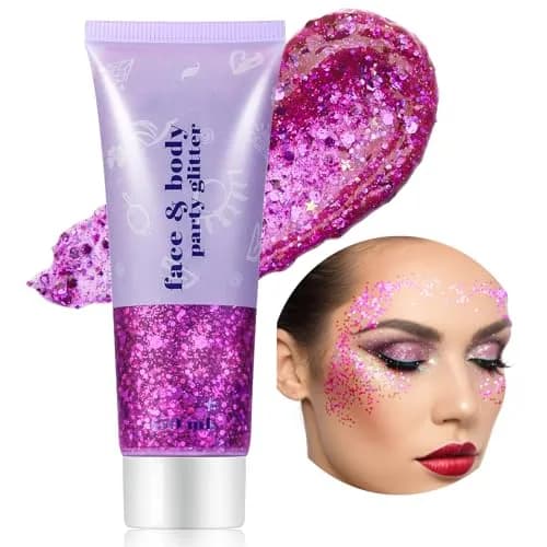 Go Ho Face & Body Glitter Gel 1.83 oz (52 g) | Holographic Purple Sparkle for Festival & Makeup thumbnail 1