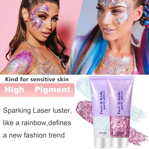 Go Ho Face & Body Glitter Gel 1.83 oz (52 g) | Holographic Purple Sparkle for Festival & Makeup thumbnail 4